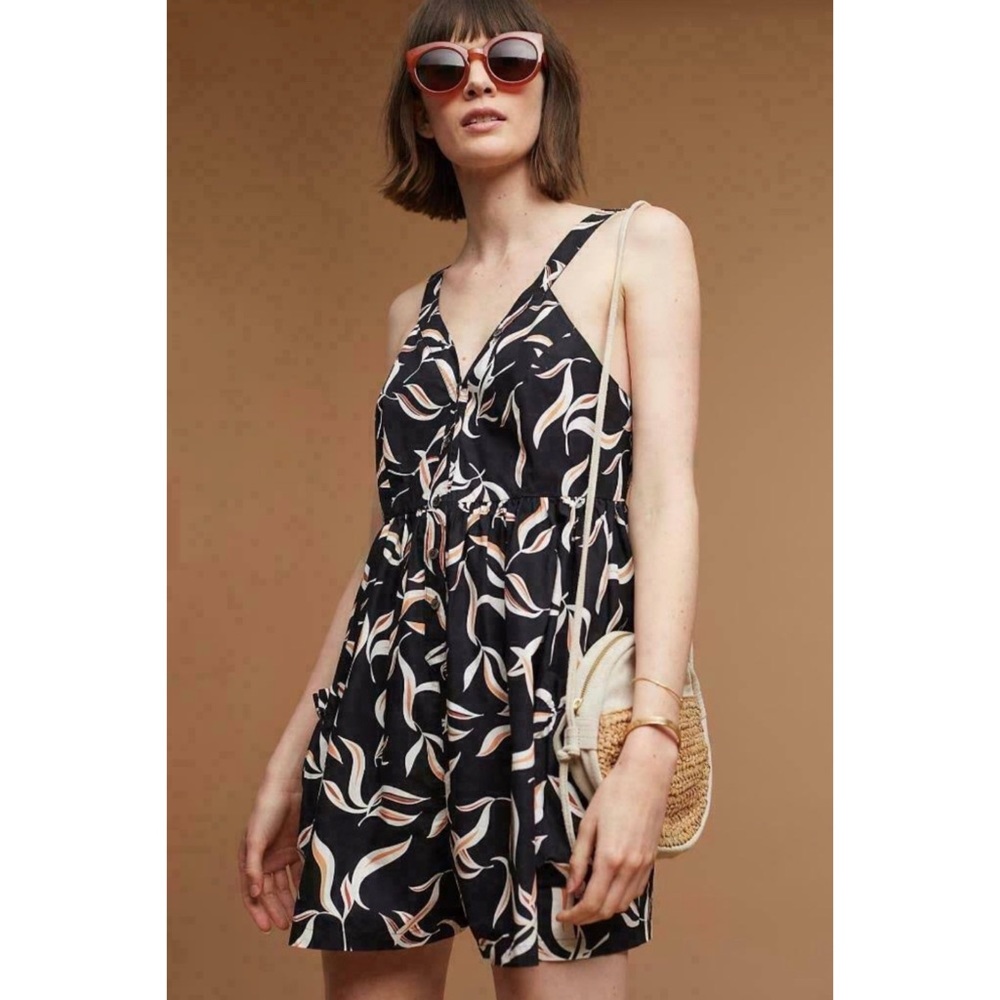 Anthropologie / HEI HEI Black Floral Palma Shorts Oversized Romper